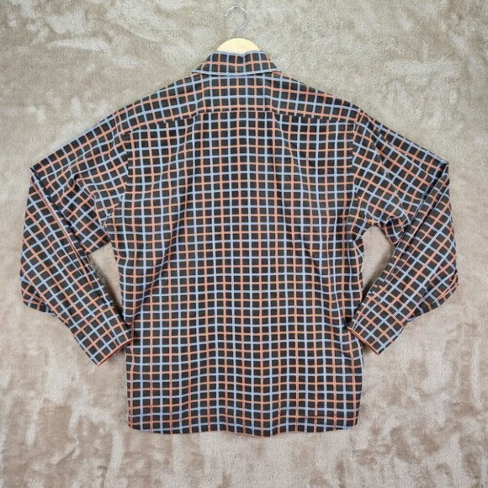 Vintage Faconnable Mens Dress Shirt Size M Pockets Check Plaid Long Sleeve - Picture 2 of 10